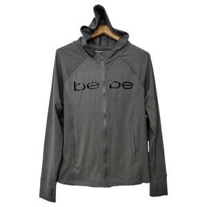 Bebe Sport Women's Logo Spell Out Full Zip‎ Hoodie Size 1X Heather Charcoal Gray